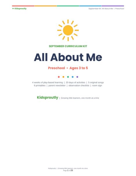 Sample page: All About Me preschool curriculum kit cover
